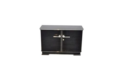 Petite Art Deco Commode, highgloss black, chrome elements, great feet