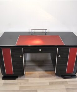 Art Deco Desk, red leather applications, chrome details, original locks, Belgium 1925