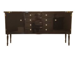 Art Deco Commode, curved body, highgloss black pianolacquer, chrome handles, wonderful feet