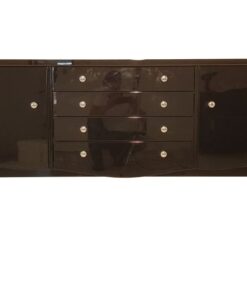 Art Deco Commode, curved body, highgloss black pianolacquer, chrome handles, wonderful feet