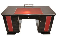 Art Deco Desk, red leather applications, chrome details, original locks, Belgium 1925