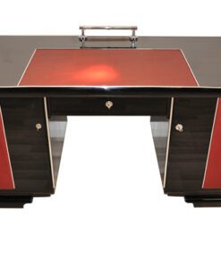 Art Deco Desk, red leather applications, chrome details, original locks, Belgium 1925