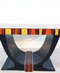 Art Deco Dining Table, Rio-Palisander, Pianolacquer, Lacobell-Glass, wonderful foot, France 1930