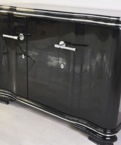 frenach art deco sideboard, unique body, highglossblack pianolacquer, 1938, swing doors