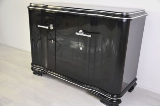 frenach art deco sideboard, unique body, highglossblack pianolacquer, 1938, swing doors