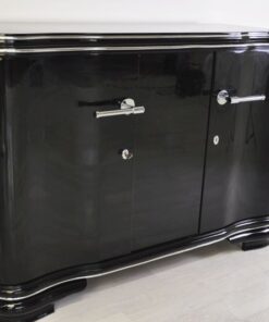 frenach art deco sideboard, unique body, highglossblack pianolacquer, 1938, swing doors