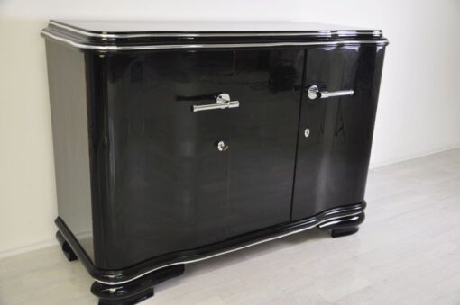 frenach art deco sideboard, unique body, highglossblack pianolacquer, 1938, swing doors