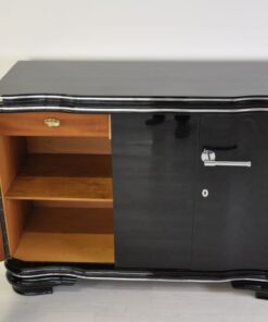 frenach art deco sideboard, unique body, highglossblack pianolacquer, 1938, swing doors