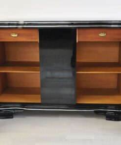 frenach art deco sideboard, unique body, highglossblack pianolacquer, 1938, swing doors
