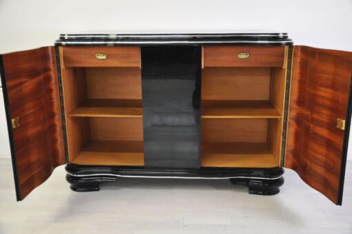 frenach art deco sideboard, unique body, highglossblack pianolacquer, 1938, swing doors