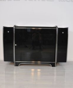Art Deco Sideboard, highglossblack pianolacquer, fine chromlinies uand chrome handles, glass sliding door