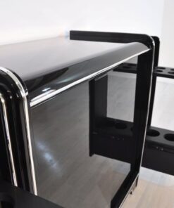 Art Deco Sideboard, highglossblack pianolacquer, fine chromlinies uand chrome handles, glass sliding door