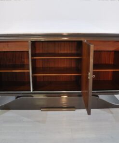 XXL Art Deco Sideboard, Metallic-Grey, seing foot, fine chrome details, interior made of mahogany, plenty of storage space, eyecatcher