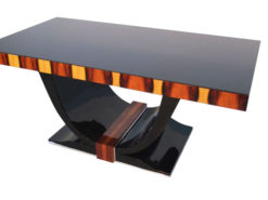 Art Deco Dining Table, Rio-Palisander, Pianolacquer, Lacobell-Glass, wonderful foot, France 1930