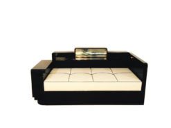 Art Deco Daybed, Backside with mirror, Pianolacquer, bright leather