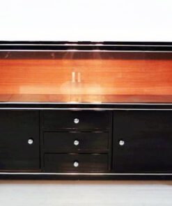 Art Deco Sideboard, Vitrine, Highgloss Lacquer, Chromelines, Glas- Slidingdoors