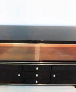 Art Deco Sideboard, Vitrine, Highgloss Lacquer, Chromelines, Glas- Slidingdoors