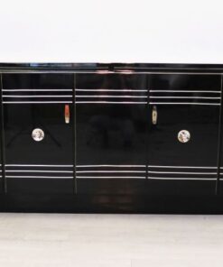 Art Deco Sideboard, Chromliner; Pianolacquer, red interior, wonderful foot, france1940