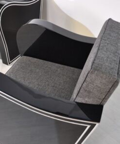 Wonderful Art Deco Armachair with great armrests.curved armrests first class upholstery made of grey fabricchromebarsout of a set of four / also available with black leather