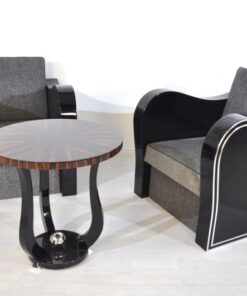 Wonderful Art Deco Armachair with great armrests.curved armrests first class upholstery made of grey fabricchromebarsout of a set of four / also available with black leather