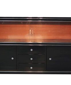 Art Deco Sideboard, Vitrine, Highgloss Lacquer, Chromelines, Glas- Slidingdoors