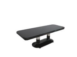Art Deco Dining Table, beautiful chrome elements, highglossblack pianolacquer, lacobell glass plate, xxl table top- width of 250cm