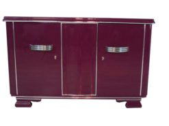 Art Deco Sideboard, unique color, Metallic-lilac, big chromehandles