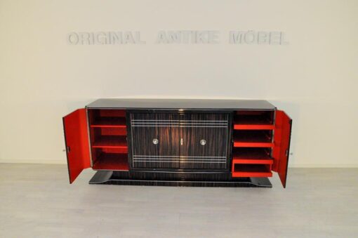 Art Deco Sideboard, design, furniture, macassar, high gloss, storage, cabinet, chrome, living room, buffet, antique, restored, vintage