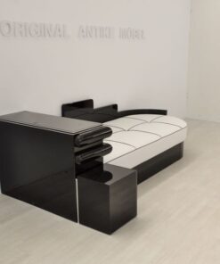 art deco daybed, art deco bed, furniture,highgloss black pianolacquer, luxurious leather top, unique Art Deco Design, small compartment