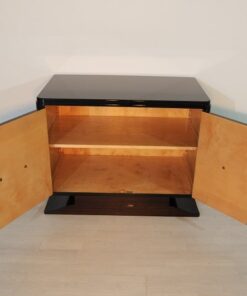 Art Deco, Commode, Macassar, Veneer, Brass, Handles, Pianolacquer, antique, original piece, clean interior, storage space, unique design