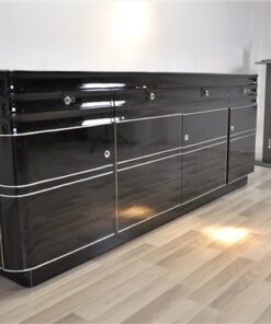 Art Deco, Sideboard, Buffet, XXL, extra big, chromliner, chromelines, highgloss, black, pianolacquer, design, furniture, storage, living room