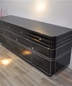 Art Deco, Sideboard, Buffet, XXL, extra big, chromliner, chromelines, highgloss, black, pianolacquer, design, furniture, storage, living room