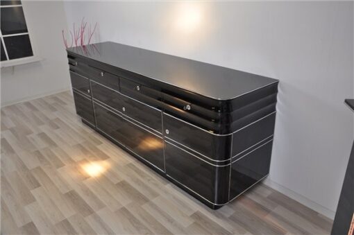 Art Deco, Sideboard, Buffet, XXL, extra big, chromliner, chromelines, highgloss, black, pianolacquer, design, furniture, storage, living room