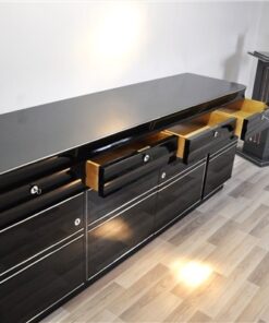 Art Deco, Sideboard, Buffet, XXL, extra big, chromliner, chromelines, highgloss, black, pianolacquer, design, furniture, storage, living room