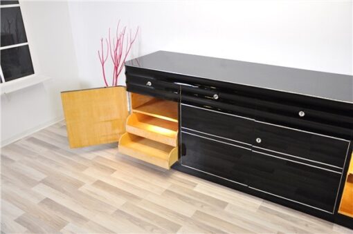 Art Deco, Sideboard, Buffet, XXL, extra big, chromliner, chromelines, highgloss, black, pianolacquer, design, furniture, storage, living room