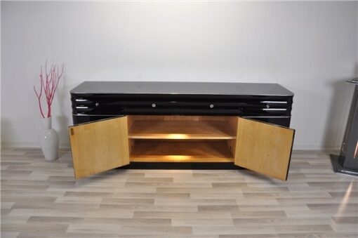 Art Deco, Sideboard, Buffet, XXL, extra big, chromliner, chromelines, highgloss, black, pianolacquer, design, furniture, storage, living room