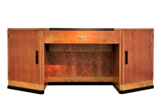 Art Deco, furniture, Buffet, Sideboard, living room, burl wood, front, curved doors, pianolacquer, polished, unique, walnut
