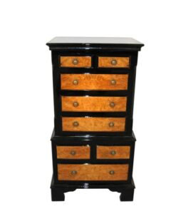 small chest of drawers, eight drawers, small commode, walnut wood, plenty of storage, small console, pianolacquer details