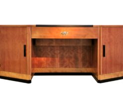 art deco desk, hexagonale tabletop, cherry wood, mahogany wood, dark writing area, plenty of storage space, office furniture