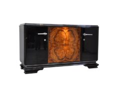 art deco desk, hexagonale tabletop, cherry wood, mahogany wood, dark writing area, plenty of storage space, office furniture