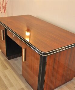 Art Deco, Desk, Palisander Wood, Rosewood, living room, office furniture, design piece, unique, veneer, two sided, back panel, shelve