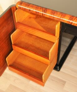 Art Deco, Desk, highgloss, polished, surfaces, burl, details, office, furniture, lacobell glass, writing plate, chrome bars, drawers