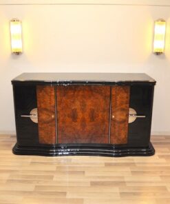 Art Deco, Curved, Credenza, Sideboard, Buffet, Era, Walnu, Veneer, body shape, furniture, antique, vintage, stair foot, black,