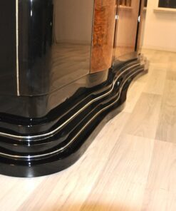 Art Deco, Curved, Credenza, Sideboard, Buffet, Era, Walnu, Veneer, body shape, furniture, antique, vintage, stair foot, black,