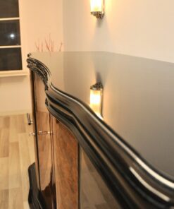 Art Deco, Curved, Credenza, Sideboard, Buffet, Era, Walnu, Veneer, body shape, furniture, antique, vintage, stair foot, black,