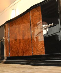 Art Deco, Curved, Credenza, Sideboard, Buffet, Era, Walnu, Veneer, body shape, furniture, antique, vintage, stair foot, black,