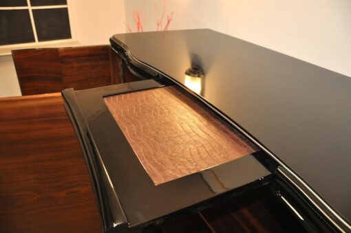 Art Deco, Curved, Credenza, Sideboard, Buffet, Era, Walnu, Veneer, body shape, furniture, antique, vintage, stair foot, black,