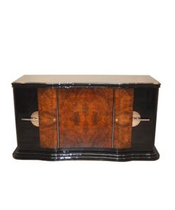 Art Deco, Curved, Credenza, Sideboard, Buffet, Era, Walnu, Veneer, body shape, furniture, antique, vintage, stair foot, black,