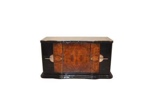 Art Deco, Curved, Credenza, Sideboard, Buffet, Era, Walnu, Veneer, body shape, furniture, antique, vintage, stair foot, black,