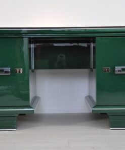 Art Deco, Desk, table, furniture, design, office, living room, jaguar racing green, highgloss, lacquer, green, alcantara, chrome, restored